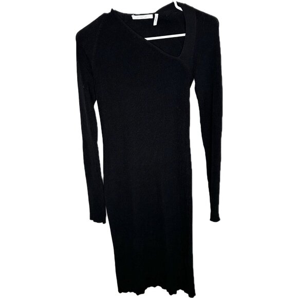 HELMUT LANG Asymmetric-Neckline Knit Dress Black Cut Out Small Knee Length - Picture 2 of 9